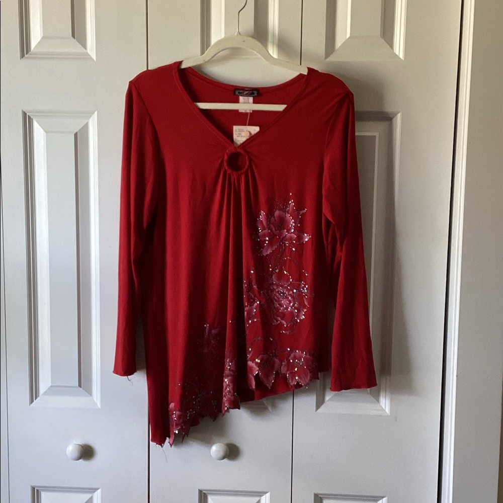 Decaf Blouse w/floral sequins 2X